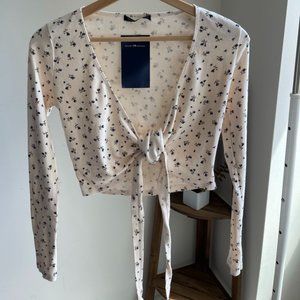 Brandy Melville Nude Printed Tie-front Jersey Top
